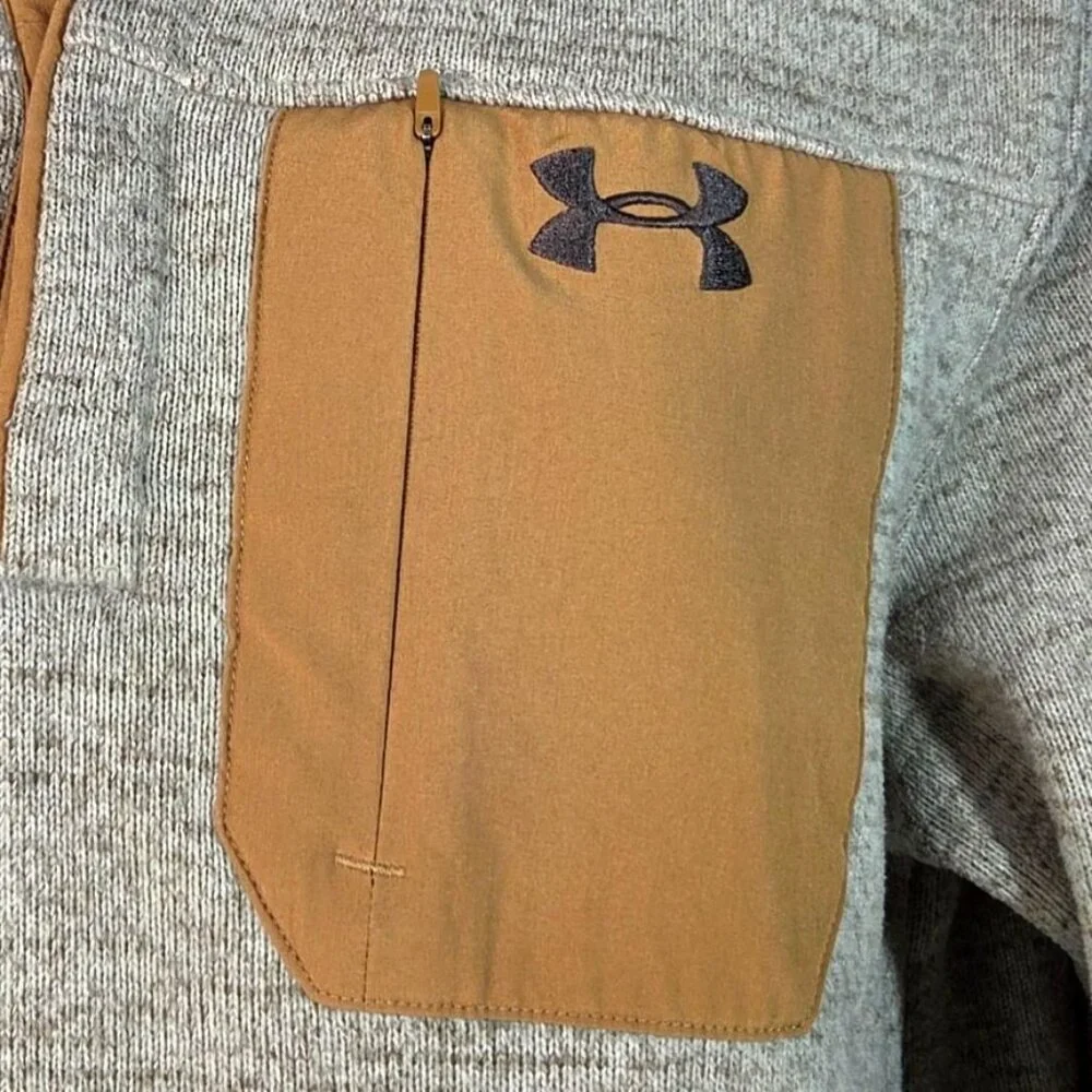 Under Armour Mens Specialist Henley 1/4 Zip Pullover  M Tan Taupe Zip Pocket - Picture 7 of 7
